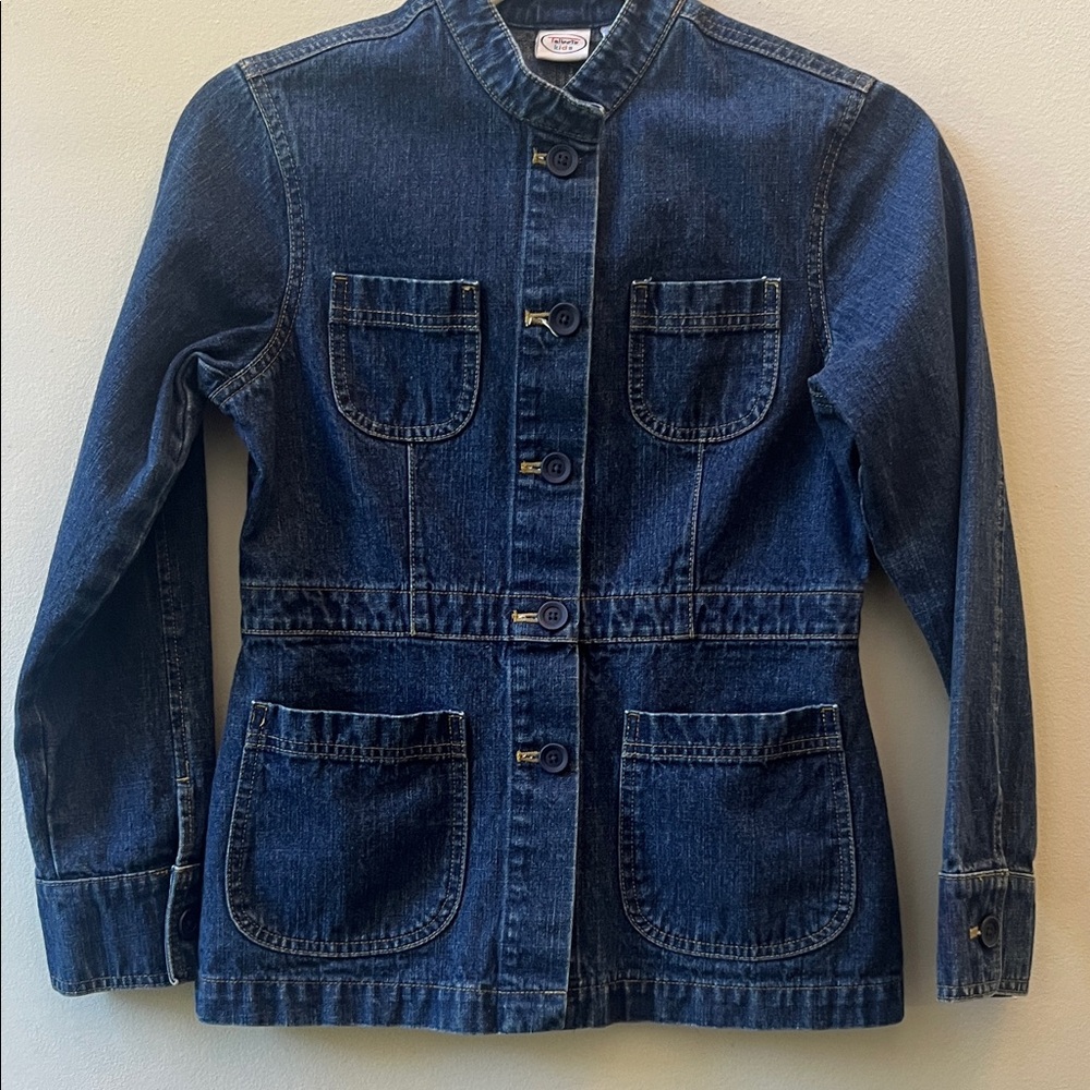 Talbots Indigo Blue Denim Jacket Kids Classic Timeless Elevated Tailored Scandi
